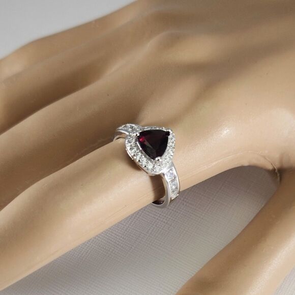 Garnet Trillion Ring with CZ SIZE 7-1/2 - Picture 11 of 11